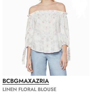 BCBG MAX AZRIA | Linen Floral Blouse | M